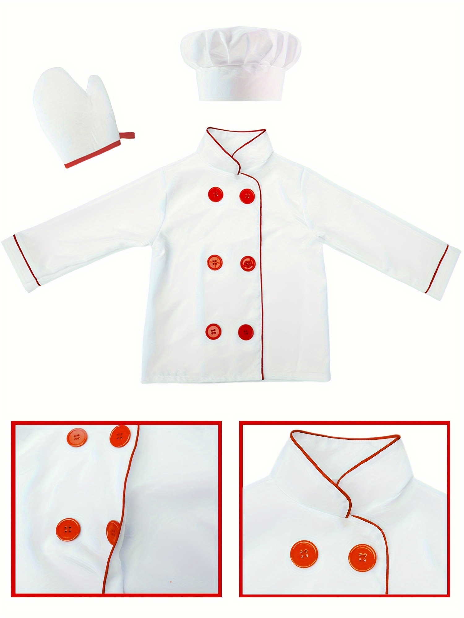 White Chef Costume for Kids, Chef Role Play Dress Up Set with chef's hat and gloves1